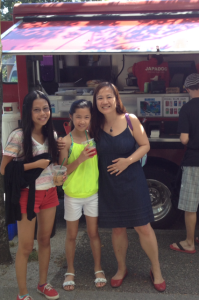 My nieces and I in front of the Japadog food truck in Kitsilano