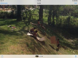 One of my highlights was watching these kids slide down the hill on flattened cardboard boxes.   Fun!